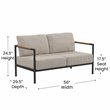 Pemberly Row Aluminum & Fabric Loveseat with Teak Arm Accents in Beige/Black