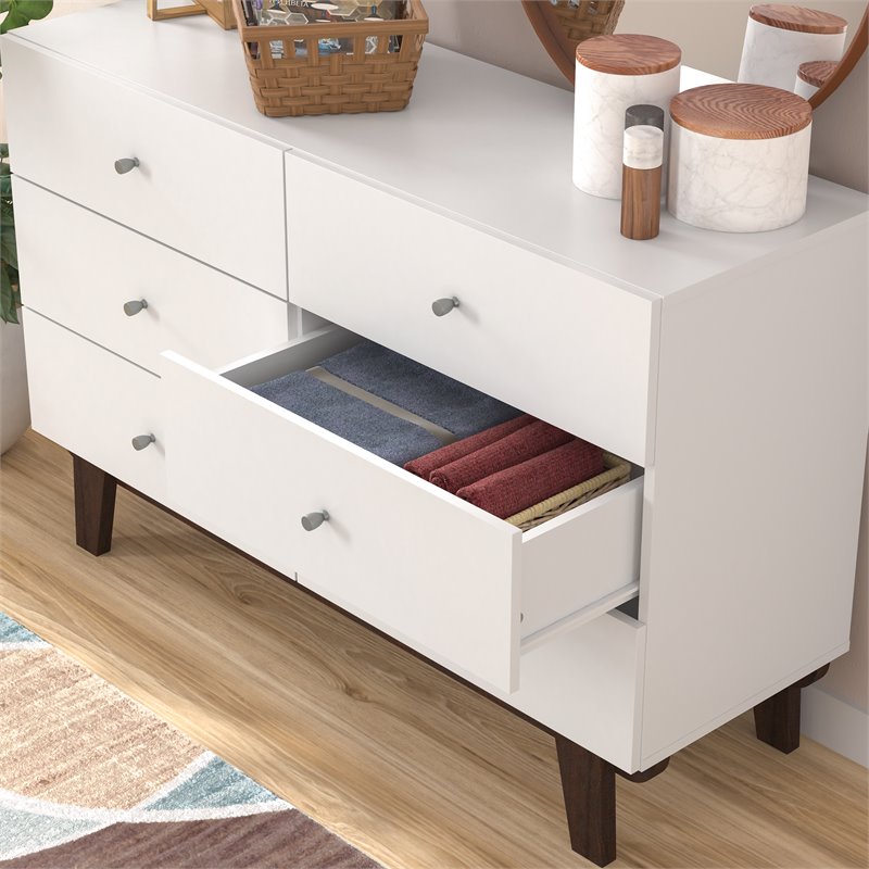 Pemberly Row Contemporary 6-Drawer Wood Dresser in Matte White