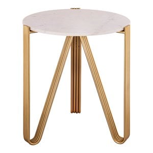 Pemberly Row 28&quotH Transitional Marble and Iron Side Table in White/Gold