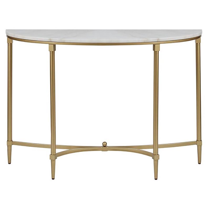Pemberly Row Modern Metal and Marble Console Table in Gold/White