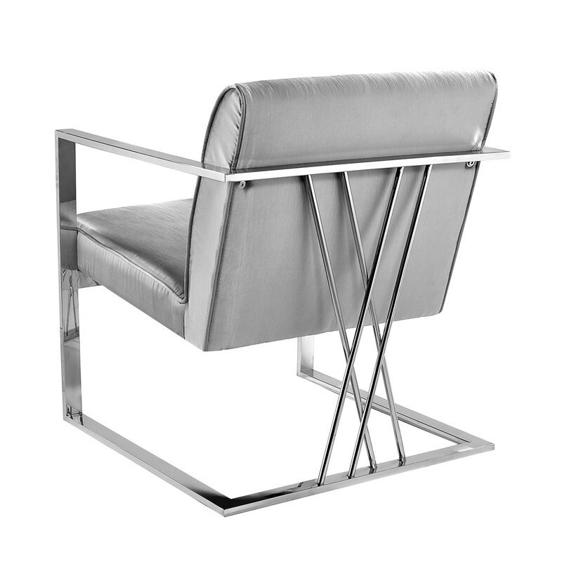 Pemberly Row Modern Luxurious Satin Upholstered Accent Chair in Silver
