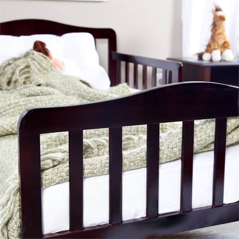 Pemberly Row Contemporary New Zealand Pine Solid Wood Toddler Bed in Espresso