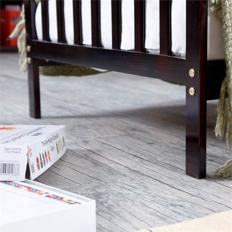 Pemberly Row Contemporary New Zealand Pine Solid Wood Toddler Bed in Espresso
