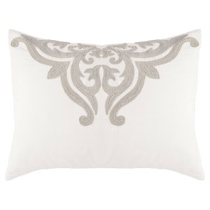 Pemberly Row 20x26&quot Hand Stitched Embroidery Cotton Standard Sham in Ivory