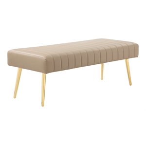 Pemberly Row Gold legs 17&quot Modern Faux Leather Upholstered Bench in Sand Beige