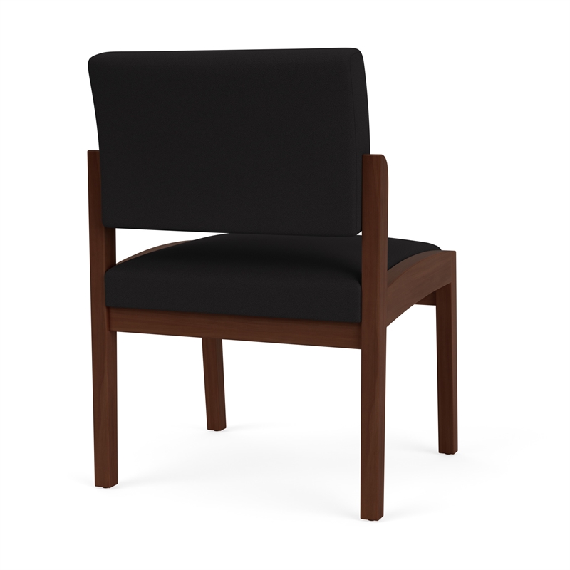 Pemberly Row Fabric Reception Armless Guest Chair in Black/Walnut