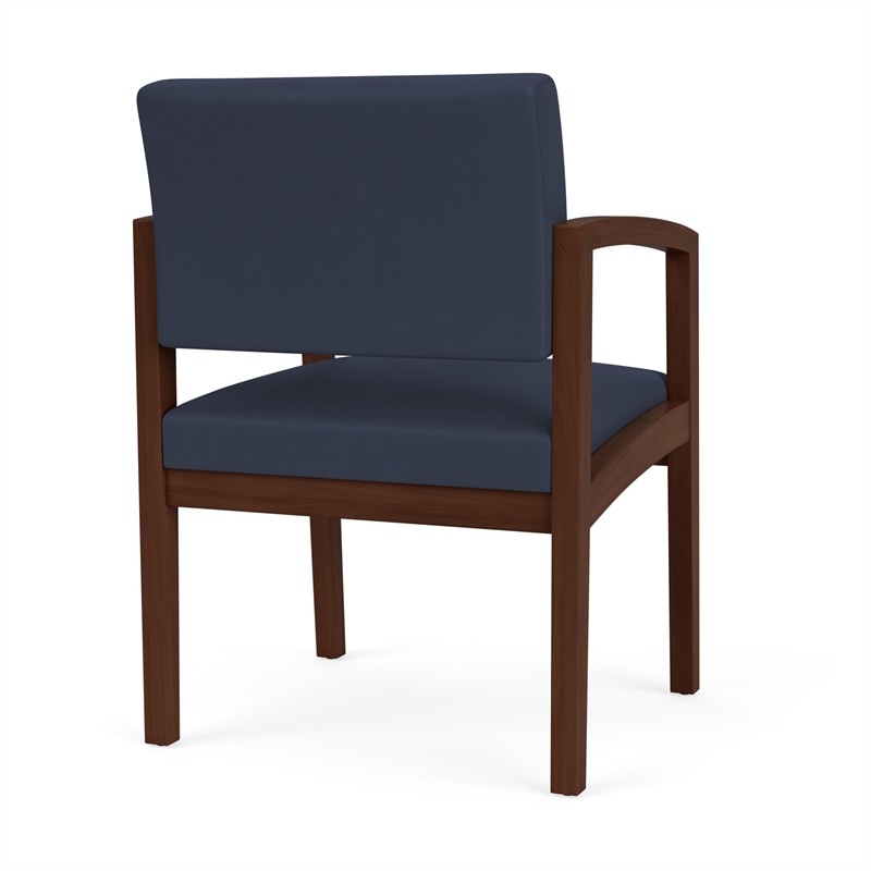 Pemberly Row Polyurethane Reception Guest Chair in Blue/Walnut