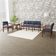 Pemberly Row Polyurethane Reception Guest Chair in Blue/Walnut