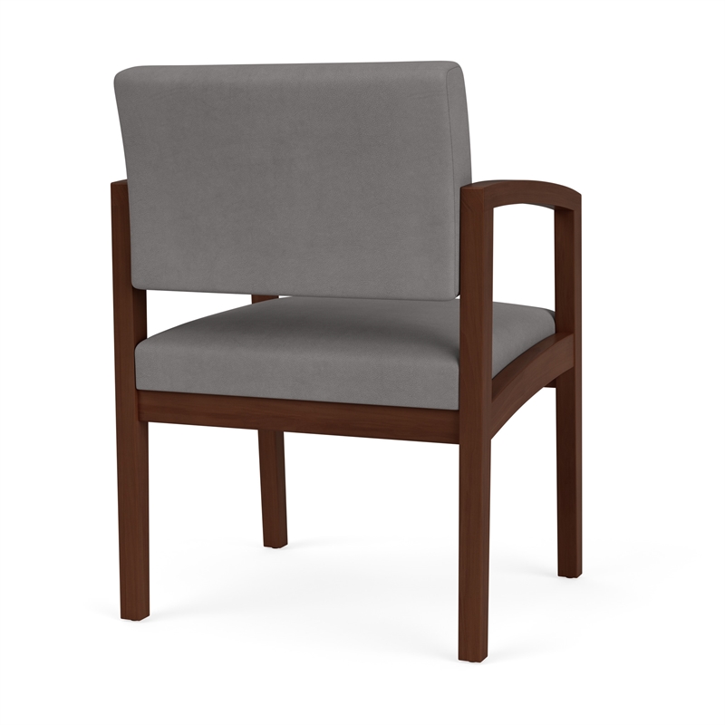 Pemberly Row Polyurethane Reception Guest Chair in Gray/Walnut