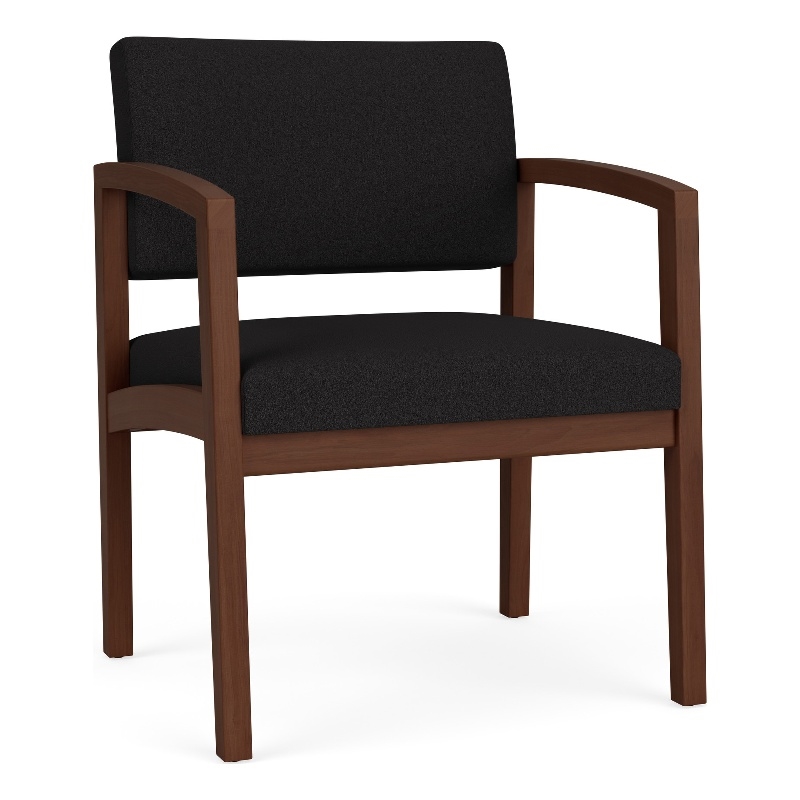 Pemberly Row Fabric Reception Wide Guest Chair in Black/Walnut