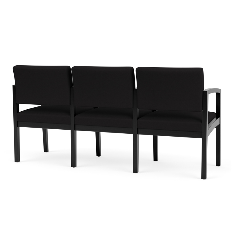 Pemberly Row 3-Seat Fabric Reception Tandem Seating in Black