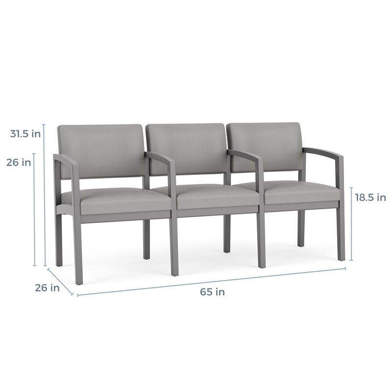 Pemberly Row 3-Seat Fabric Reception Tandem Seating in Black