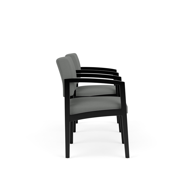 Pemberly Row 2-Seat Fabric Reception Tandem w/ Center Table in Gray/Black
