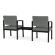 Pemberly Row 2-Seat Fabric Reception Tandem w/ Center Table in Gray/Black