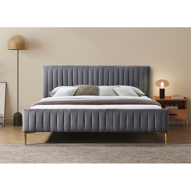 Pemberly Row Upholstered Contemporary Fabric King Platform Bed in Charcoal