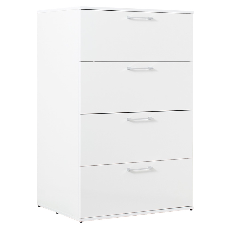 Pemberly Row Glossy 4-Drawer Engineered Wood Jumbo Chest in White