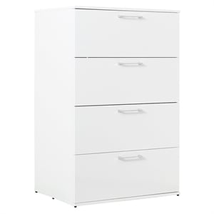 Pemberly Row Glossy 4-Drawer Engineered Wood Jumbo Chest in White