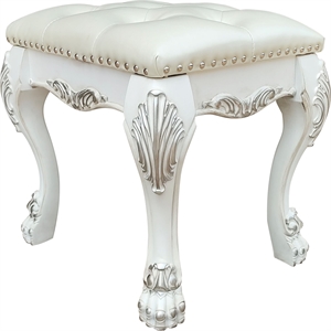 Pemberly Row 20&quot Traditional Faux Leather Vanity Stool in White