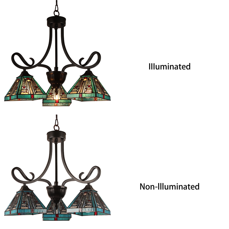 Pemberly Row Mission 3-Light Glass Mini Chandelier in Bronze/Blue