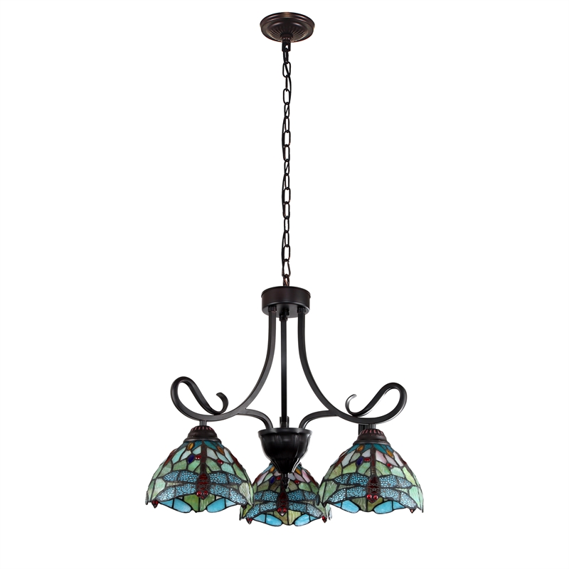 Pemberly Row Dragonfly 3-Light Glass Mini Chandelier in Dark Bronze