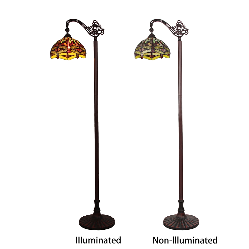 Pemberly Row Dragonfly 1-Light Metal Floor Lamp in Dark Bronze/Red