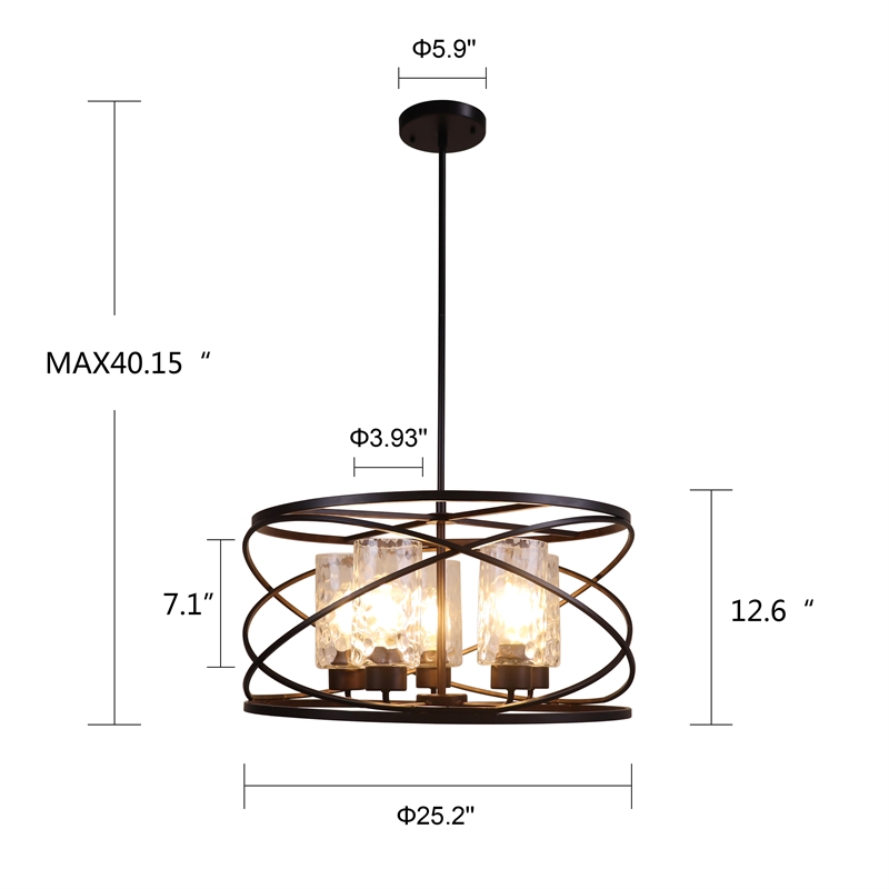 Pemberly Row 5-Light Glass Large Pendant in Oil Rubbed Bronze