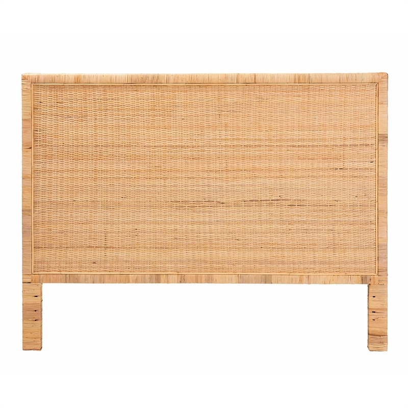 Pemberly Row Modern Rattan & Wood King Size Headboard in Brown