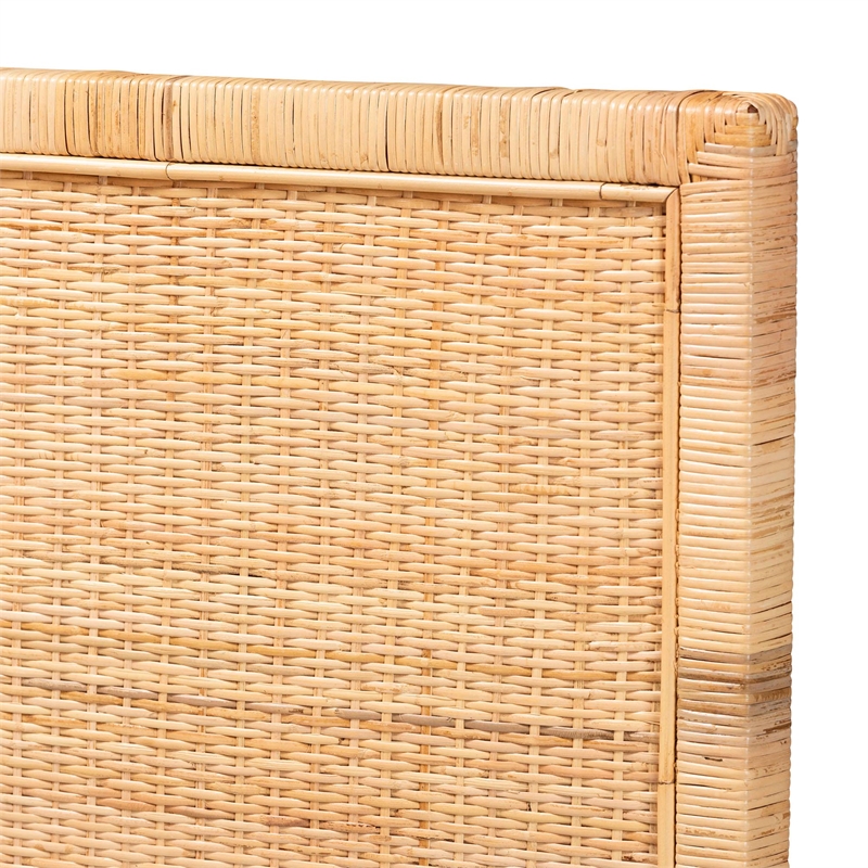 Pemberly Row Modern Rattan & Wood King Size Headboard in Brown