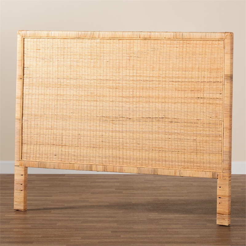 Pemberly Row Modern Rattan & Wood King Size Headboard in Brown