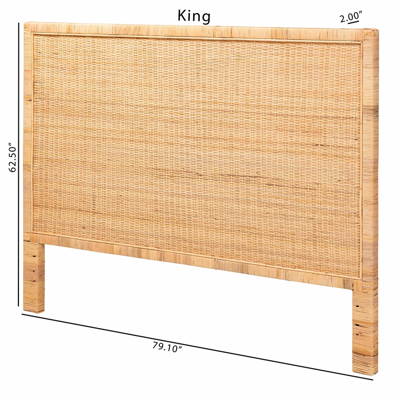 Pemberly Row Modern Rattan & Wood King Size Headboard in Brown
