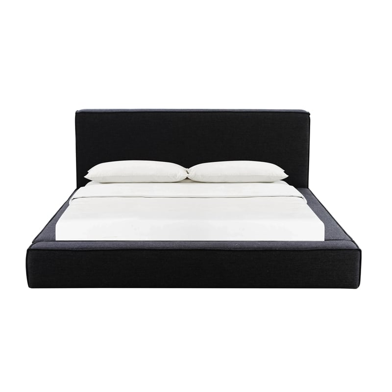 Pemberly Row Contemporary Linen Fabric King Size Bed in Black