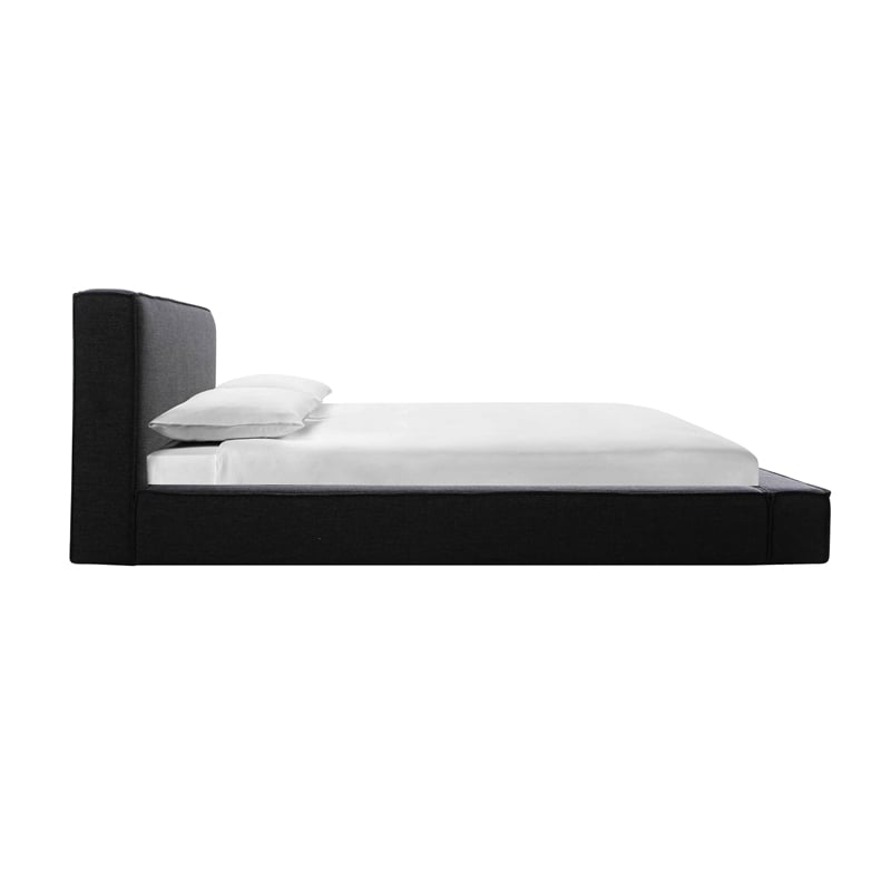 Pemberly Row Contemporary Linen Fabric King Size Bed in Black