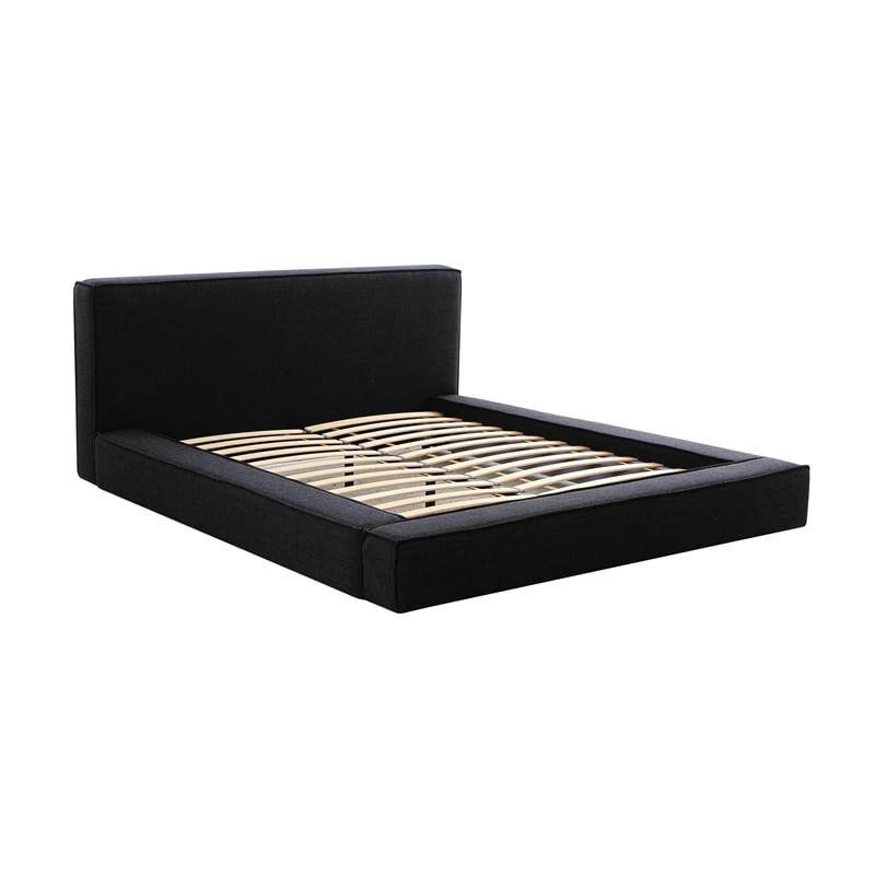 Pemberly Row Contemporary Linen Fabric King Size Bed in Black