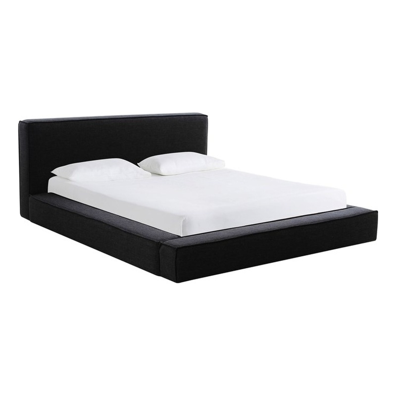 Pemberly Row Contemporary Linen Fabric King Size Bed in Black
