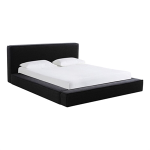 Pemberly Row Contemporary Linen Fabric King Size Bed in Black