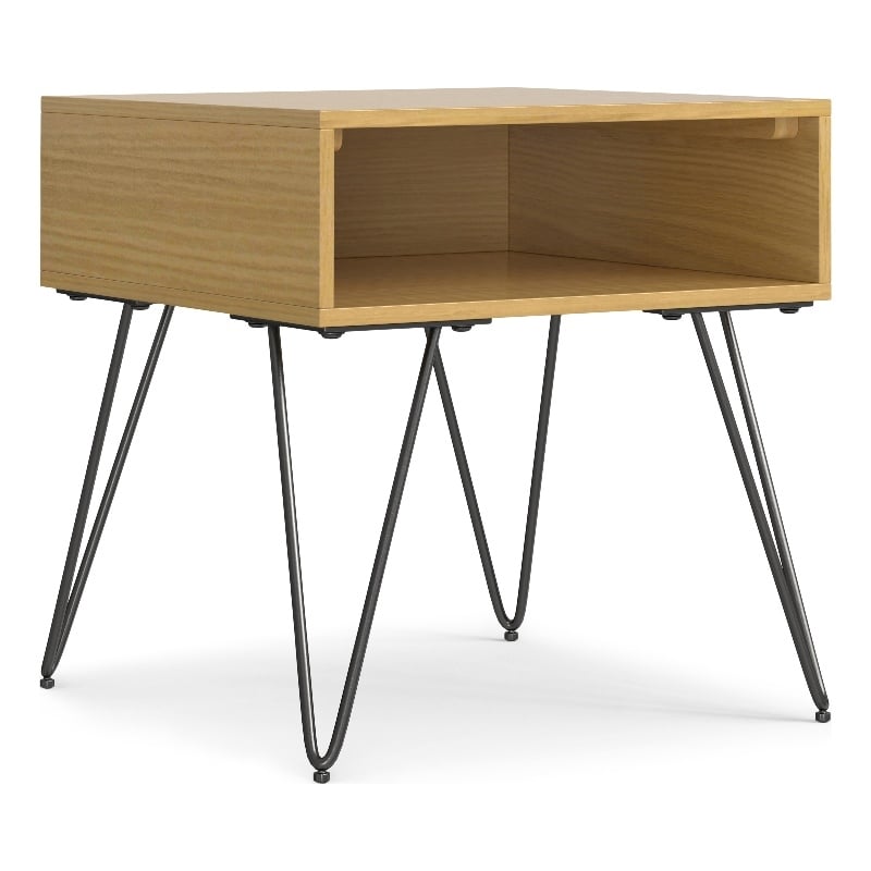 Pemberly Row Square Wood End Table with Hairpin Legs in Oak Brown