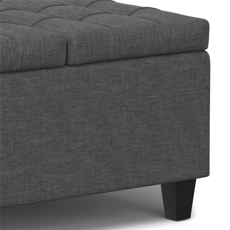 Pemberly Row Square Transitional Wood Storage Ottoman in Slate Gray
