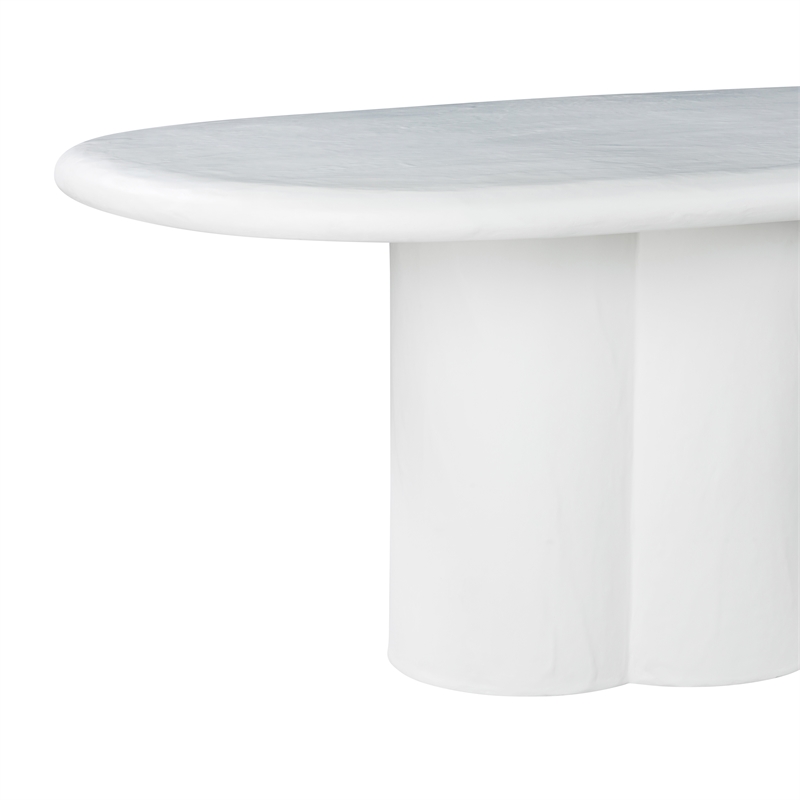 Pemberly Row Oval Faux Plaster & Stone Dining Table in White