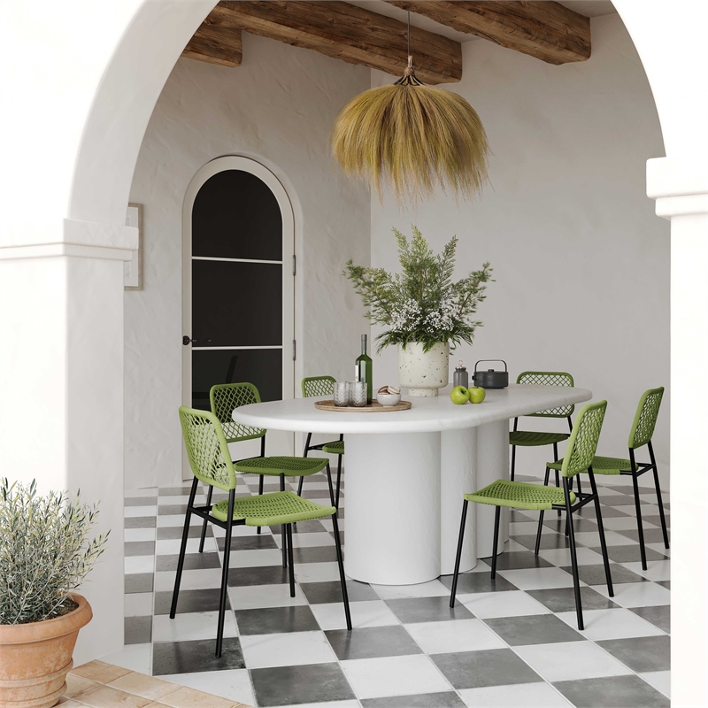 Pemberly Row Oval Faux Plaster & Stone Dining Table in White