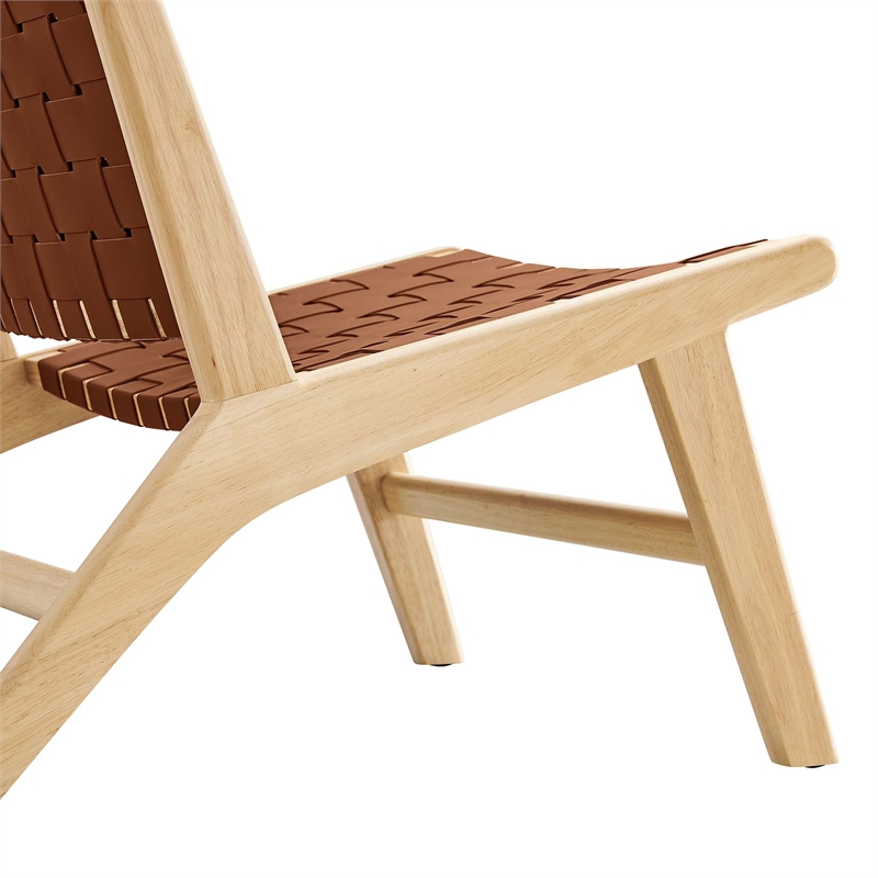 Pemberly Row Woven Leather & Wood Accent Lounge Chair in Brown/Natural