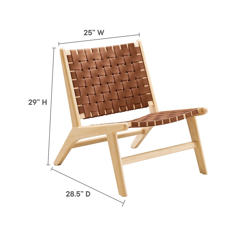 Pemberly Row Woven Leather & Wood Accent Lounge Chair in Brown/Natural