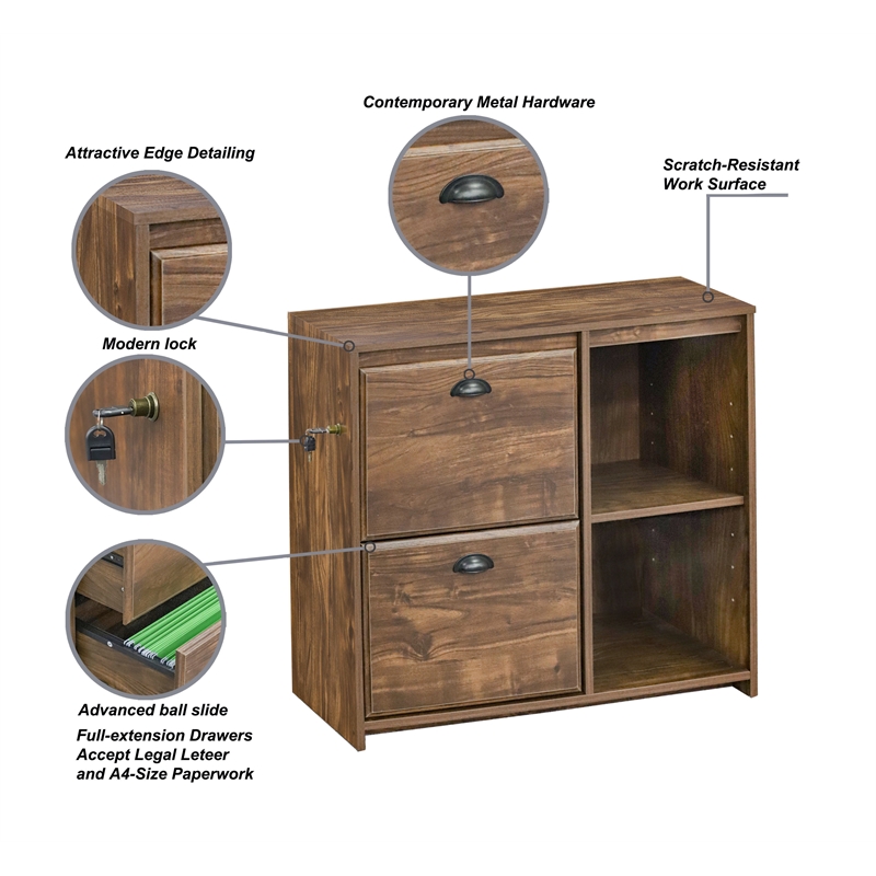 Pemberly Row 2-Drawer Modern Wood File Cabinet in Brown Rustic Oak