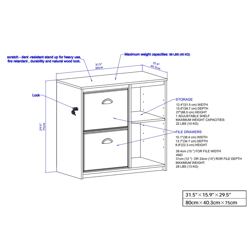Pemberly Row 2-Drawer Modern Wood File Cabinet in Brown Rustic Oak