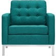 Pemberly Row Stainless Steel and Upholstered Fabric Armchair in Teal Blue