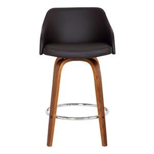 Pemberly Row 26&quot Faux Leather Swivel Counter Stool in Walnut and Brown