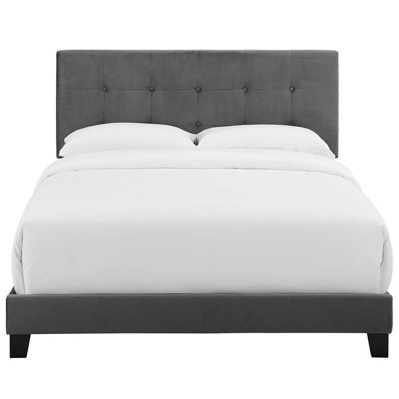 Pemberly Row Full Modern Style Performance Velvet Bed in Gray