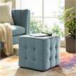 Pemberly Row Tufted Cube Performance Velvet Ottoman in Light Blue