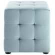 Pemberly Row Tufted Cube Performance Velvet Ottoman in Light Blue