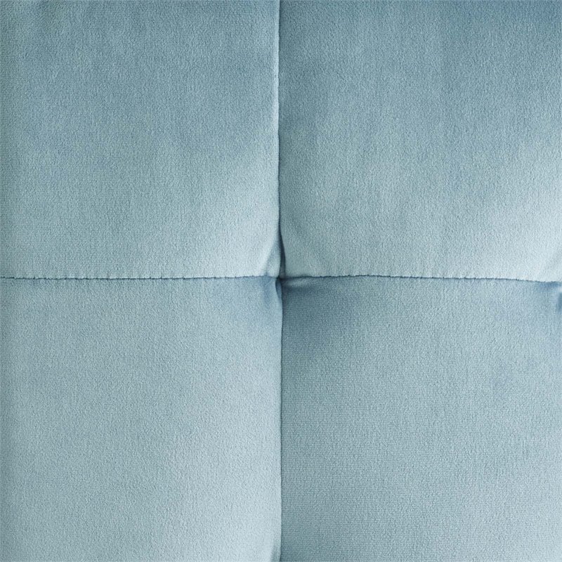 Pemberly Row Tufted Cube Performance Velvet Ottoman in Light Blue
