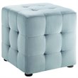 Pemberly Row Tufted Cube Performance Velvet Ottoman in Light Blue
